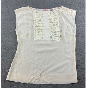 Ted Baker London Blouse Women 3 White Lace Bib Button Shoulder Sleeveless Light